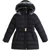 Generisch Ragazze Inverno Piumino Caldo Ispessito Pelliccia Sintetica Foderata Giacca Con Cappuccio Capispalla Per Il Freddo Moda Bambina, Nero , 4-5 Jahre