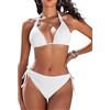 CMTOP Costume Donna Due Pezzi Bikini Set da Mare Halter Triangolo Costumi da Bagno Vita Alta Bikini con Coulisse Laterale Sexy Brasiliana Beachwear Regolabile Costume da Bagno(Bianco_1, M)