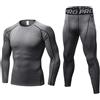 BEGIANT Set di biancheria intima termica da uomo a maniche lunghe, con maglia a compressione e pantaloni invernali, caldo, per allenamento, sci, corsa, Grigio, L