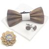 Cyriacus Papillon Legno Uomo Fazzoletto Gemelli Set Papillon da Matrimonio Business Festa Lavoro Laurea
