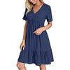 LKRSEEF Abiti Estivi Donna Vestiti Abitino Primaverile Mare Vestito Cotone Casual Estivo Abito Elegante in Lino Boho Chic Dresses Leggero Corto Abbigliamento Summer for Women Blu Navy M