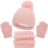 Baynetin Inverno Berretto Scaldacollo Guanti Set per Bambini, Pile Addensato Cappello a Maglia Termica Sciarpa Guanti Touch Screen Set per Ragazzi Ragazze 2-8 Anni Sport All'Aperto (Rosa)