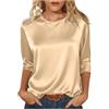 Generic Top con maniche a 3/4 da donna UK raso girocollo camicette da donna in seta casual eleganti camicie lucide lisce t-shirt basic autunno inverno tinta unita tunica top ufficio lavoro pullover, Oro rosa