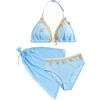 Maeau Costume da bagno 3 pezzi per bambine e ragazze, bikini top + slip + gonna copricostume, costume da bagno con conchiglie, abbigliamento da spiaggia, 8-12 anni, 01 blu., 12 anni