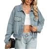 Vagbalena Giacca di jeans corta con strass a maniche lunghe casual da Donna oversize giacca vintage con strass a maniche lunghe abbigliamento alla moda con tasche (Blu,M)