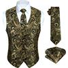 HISDERN Set di gilet e cravatta jacquard floreali classici da uomo in paisley floreale e tasca quadrata