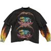 Juankrynord Maglietta da uomo con motivo rapper Y2K Fake Two Emo Grunge 2000 Vintage T-shirt a maniche lunghe Harajuku Street Motivo oversize Vintage Top (Nero Arancione,M)