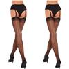 Fiore - Calze di nylon velate e sexy con cuciture da donna per uso con reggicalze 20 DEN con tacco cubano - Nero 2 paia - S
