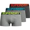 Superdry Boxer da uomo in confezione da tre, Nero carsico Mega screziato/Noos Grigio Melange/Grigio asfalto, M