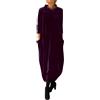 Generisch Abito da donna in velluto a maniche lunghe, con tasche, alla moda, alla linea, Lilla, S