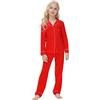 Verve Jelly Set Pigiama in Seta da Bambino per Bambina di 13-14 Anni a Maniche Lunghe Con Bottoni - 2 Pezzi Rosso 160
