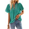 TUUHAW Abito Donna Estivo Taglie Forti Boho Top Manica Corta Casual Camicetta Volant Elegante T-Shirt Scollo a V vestibilità Ampia Bluse Vintage Base Moda Maglie Pizzo Ricamato Blusa Turchese XXL