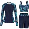 GRACE KARIN Costume da bagno da donna, 3 pezzi, con reggiseno integrato, a maniche lunghe, con cerniera frontale, per spiaggia e surf, Blu, XL