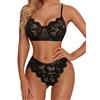 Aranmei Sexy Lingerie Set Babydoll in Pizzo 2 Pezzi Set Reggiseno e Slip per Donna Set Bralette con Ferretto in Pizzo Nero Large