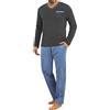 Demegimi Pigiama Uomo Invernale Cotone Leggero Pigiama da Uomo a Righe Pigiami Due Pezzi da Uomo a Maniche Lunghe con Scollo a V e Pantaloni