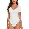 WOWENY Body in Pizzo da Donna Elegante Manica Corta con Scollo a V Corpi Sexy Body Manica Corta Top Top Maglietta per Donna (Bianco, M)