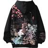 Edelaura Felpa con Cappuccio Hip Hop da Uomo e Donna Techwear Unisex Vintage in Stile Harajuku Stampata per Adolescenti Inverno con Tasche e Cordoncino Felpa Sportiva Ampio a Maniche Lunghe