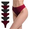 GAREDOB Set di 6 Stringhe in Cotone a Costine a Vita Alta, da Donna | GAREDOB Set di 6 perizomi in cotone a costine a vita alta, senza cuciture, da donna