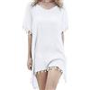Lovelegis Copricostume Donna Mare - Pareo - Ragazza - da Bagno - Spiaggia - Piscina - Tunica - Vestito - Abito - Frange - Moda - Estate - Colore Bianco