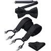 HISDERN Bretelle Uomo Nero Paisley Eleganti Regolabile 6 Clips di e Forma a Y Elastica Bretelle Papillon e Fazzoletto da Taschino Sete da Uomo