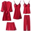 Superora Pigiami Donna 5 Pezzi in seta Pigiama Sleepwear Indumenti da Notte con Pizzo Canotta Pantaloni Lunghi Set