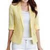 Generic Blazer da donna, sportivo, elegante, maniche a 3/4, in lino, blazer corto, da donna, elegante, giacca estiva leggera, sciancrata, in lino, per le mezze stagioni, vestibilità regolare, giallo., XXL