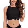WOWENY Tankini Top da donna singolo, costume da bagno con coppe sexy, bikini push up crop top (solo tankini top, A-nero., XXL