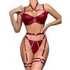 Aranmei Set di Lingerie da Donna Sexy 6 Pezzi Lingerie con Reggicalze Reggiseno con Ferretto Set con Catena Lingerie Set per Donna (Rosso Vino, XL)
