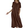 Generico Vestito Lungo Donna con Fiocco Tasche Maniche Corte vestibilità Ampia Elegante Comodo(Coffee, XL)