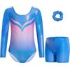 Gogokids - Set tuta da ginnastica a tre pezzi per bambine con maniche lunghe - Completi da ginnastica per bambini con design di paillettes sfumate, include tuta, pantaloncini e fascetta per capelli