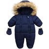 YCBMINGCAN Piumino invernale per neonati con doppio zip, tuta da neve con guanti e piedini rimovibili, tutina unisex per ragazzi e ragazze, #3-blu marino, 0-6 Monate