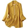 Generic Blazer da donna artistico retrò in cotone e lino casual a tre quarti giacca corta tinta unita piccolo vestito top lunghezza intera lavoro lavoro business giacche adatte ufficio, Giallo, M