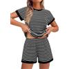 Ekouaer Pigiama Donna Estivo Righe Maniche Corte Set Camicia da Notte Estiva Maglia Testurizzata Abbigliamento Casa Loungewear Tasche S-XXL