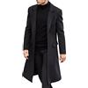 ECDAHICC, cappotto da uomo in lana, stile casual, slim fit, giacca lunga, collo a revers, trench, soprabito a doppiopetto, cappotto invernale caldo, Nero/Bianco, M