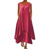 ORANDESIGNE Abito Lungo Donna Cotone e Lino Caftano Boho Abito Ampio Casual Moda Manica Lunga Scollo a V Abiti Lunghi Vestito Estivo Taglie Forti Eleganti Vestiti 2 in 1 Maxi Abito C Rosa Rosso XL