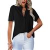 Homlan - Camicia da Donna con Scollo a V, a Maniche Corte, Elegante e Casual, con Bottoni, in Tinta Unita e con Tasca sul Petto, Nero, M