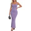 IWOLLENCE Abito estivo da donna, lungo, con spalline sottili, schiena scoperta, elegante, sexy, elasticizzato, scollo quadrato, spalline regolabili, lilla., M