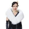 BEAUTELICATE Donna Scialle Stola Pelliccia Sintetica Sciarpa Warp Coprispalle in Ecopelliccia Scaldacollo per Gatsby Cerimonia Feste Inverno (Bianco, Normal Size - 125cm)