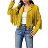 DABAOK Cappotto da donna in lana tinta unita con frange in pelle scamosciata sintetica giacca corta da motociclista con frange alla moda