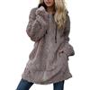 Generisch Giacca lunga da donna in pile Teddy - Morbido cappotto di peluche con cerniera e tasche | Giacca in pile oversize per l'inverno, Stil_l03 kaki, L