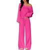 TFNOSIZE Completo Donna 2 Pezzi Coordinato con Maglia Maniche Lunghe e Pantaloni Larghi Vita Alta Stile Casual Elegante