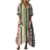 Gienslru Abito Lungo Donna Boho Mare Vestito Estivi Lunghi Chic in Lino Effetto Scollo a V Maniche a 3/4 Maxi Vestiti con Tasche e Comodo Kaftan per Mare Vacanza Estate Taglie Forti Curvy Copricostume