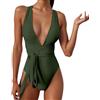 Generico Costume Intero Donna Brasiliana Verde Militare Costumi Interi Mare Scollo A V Costume Intero Contenitivo Modellante Controllo della Pancia Costumi Interi Sexy Badeanzug Bagno Swimsuit