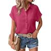 Zeagoo Camicetta a maniche corte da donna con bottoni, elegante, scollo a V, camicetta leggera estiva, rosa scuro, S