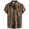 QWEFVB Camicia da uomo casual hawaiana floreale a maniche corte con bottoni tropicali t-shirt da spiaggia estiva, Marrone, L