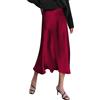 Zeagoo Gonna lunga da donna in raso a vita alta, elegante, in seta, gonna midi per autunno e inverno, gonna business con chiusura lampo XS-XXL, rosso vivo, S