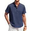Enlision Camicia Uomo di Lino Cotone Maniche Corte Camicie Collo Coreana Casual Estiva Elegante Maglietta Serafino Tinta Unita vestibilità Ampia S-4XL
