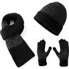 Lallier Inverno 3 Pezzi Cappello di Lana Sciarpa Guanti Touchscreen Set, Caldo Beanie Cappello Teschio Sciarpa Guanti Termici Set per Uomo (Nero)