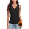 WOWENY Maglietta Termica da Donna, a Maniche Lunghe, Invernale, con Scollo a V, in Pizzo, Elegante, Nero, L