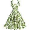 EFOGEP Abito da donna vintage anni '50s, stile rockabilly, stile Hepburn, con spalline floreali, linea A, stile anni '50, stile retrò, per cocktail, sera, casual, estivo